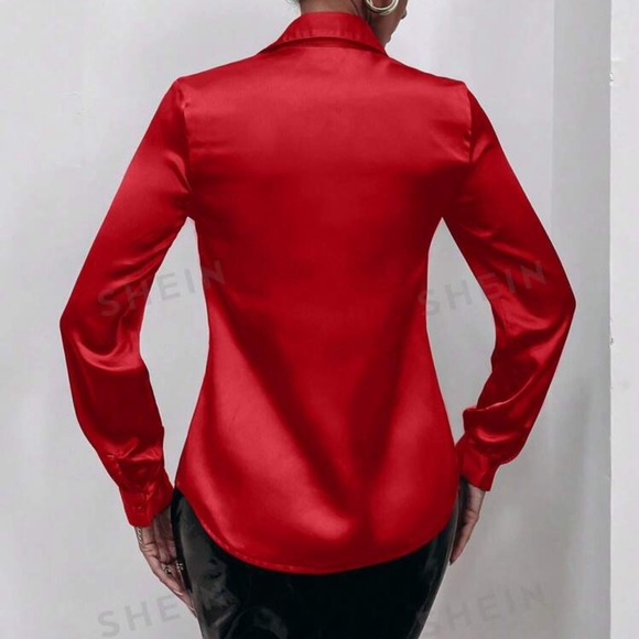 Red Satin Button Down - Picture 3 of 3
